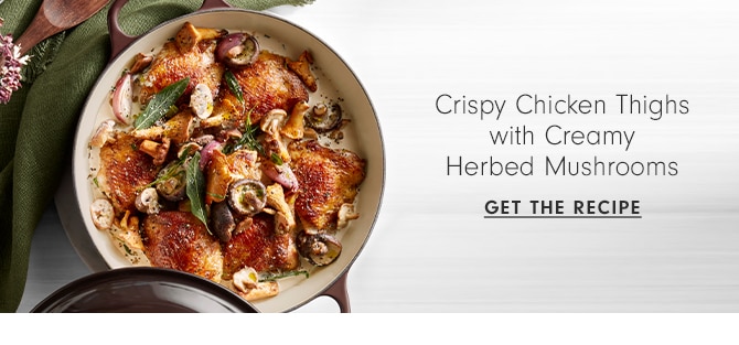 Crispy Chicken Thighs with Creamy Herbed Mushrooms - get the recipe