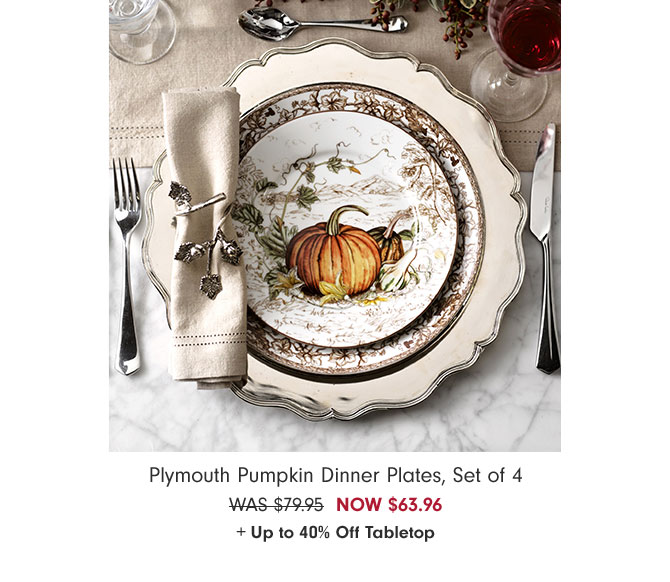 Plymouth Pumpkin Dinner Plates, Set of 4 NOW $63.96 + Up to 40% Off Tabletop