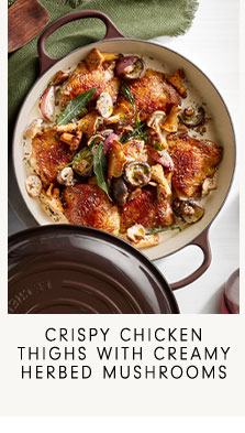 Crispy Chicken Thighs with Creamy Herbed Mushrooms