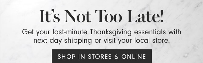 It’s Not Too Late! Get your last-minute Thanksgiving essentials with next day shipping or visit your local store. - SHOP IN STORES & ONLINE