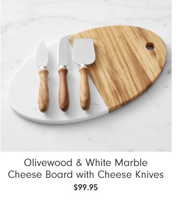 Olivewood & White Marble Cheese Board with Cheese Knives - $99.95