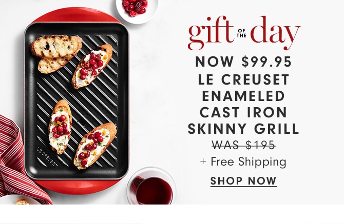 gift of the day - NOW $99.95 LE CREUSET ENAMELED CAST IRON SKINNY GRILL - SHOP NOW