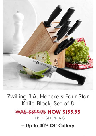 Zwilling J.A. Henckels Four Star Knife Block, Set of 8 NOW $199.95 + Free Shipping + Up to 40% Off Cutlery