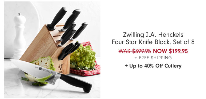 Zwilling J.A. Henckels Four Star Knife Block, Set of 8 NOW $199.95 + Free Shipping + Up to 40% Off Cutlery