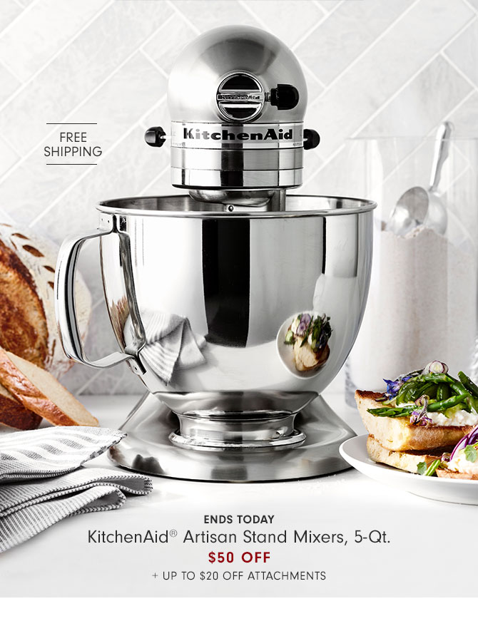 Ends Today - KitchenAid® Artisan Stand Mixers, 5-Qt. $50 Off + Up to $20 Off Attachments