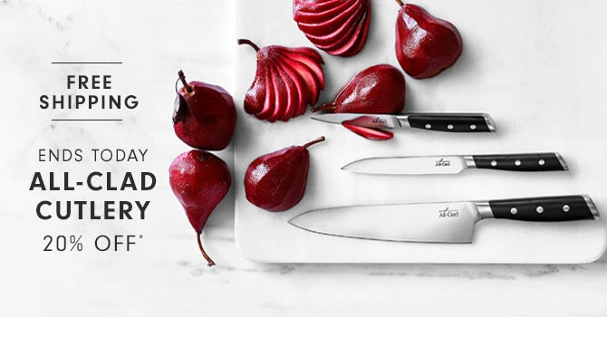  FREE SHIPPING ENDS TODAY ALL-CLAD CUTLERY 20% OFF" 