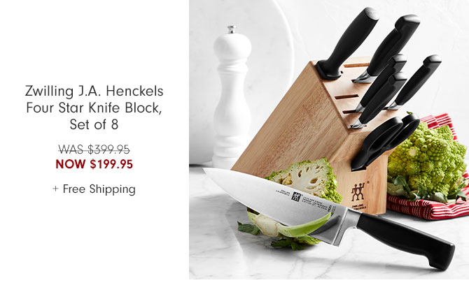 Zwilling J.A. Henckels Four Star Knife Block, Set of 8 Now $199.95 + Free Shipping