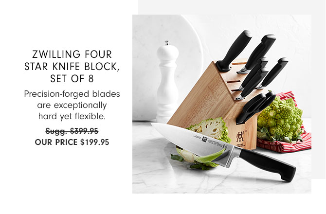 Zwilling Four Star Knife Block, Set of 8 - Precision-forged blades are exceptionally hard yet flexible. Our Price $199.95