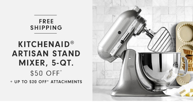 KitchenAid® Artisan Stand Mixer, 5-Qt. $50 Off* + Up to $20 Off* Attachments