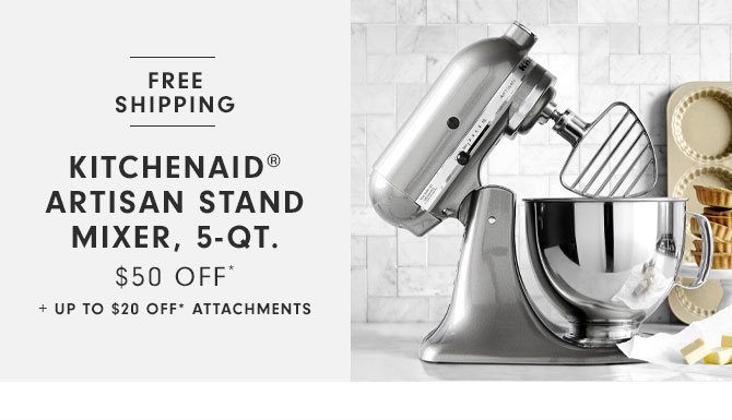 KitchenAid® Artisan Stand Mixer, 5-Qt. $50 Off* + Up to $20 Off* Attachments