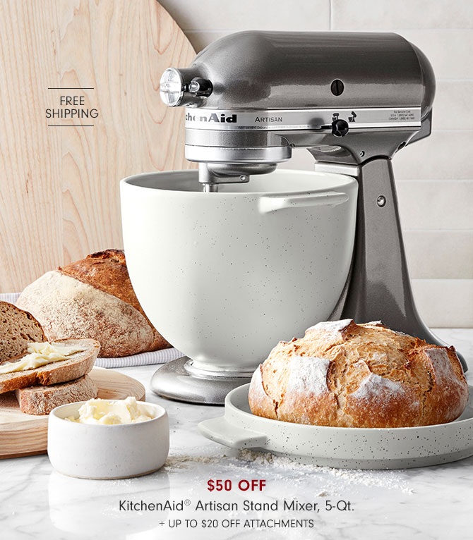 $50 Off KitchenAid® Artisan Stand Mixer, 5-Qt. + Up to $20 Off Attachments 