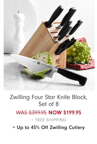 Zwilling Four Star Knife Block, Set of 8 NOW $199.95 + Free Shipping + Up to 45% Off Zwilling Cutlery