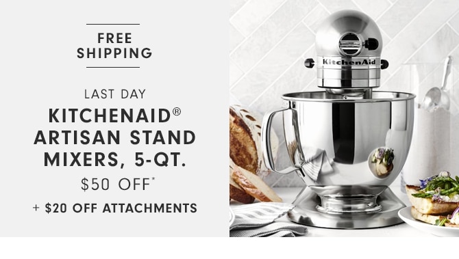 KitchenAid® Artisan Stand Mixers, 5-Qt. - $50 off* + $20 Off Attachments