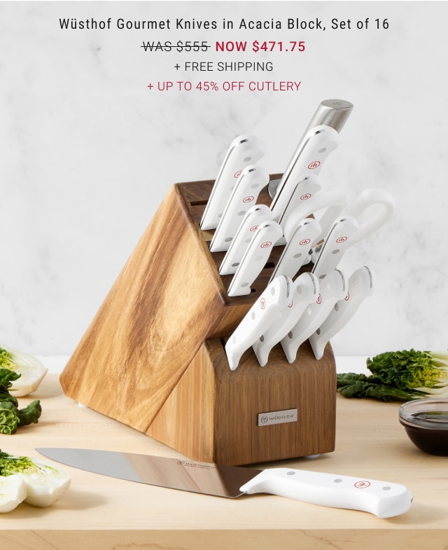 Wsthof Gourmet Knives in Acacia Block, Set of 16 - NOW $471.75 + FREE SHIPPING + Up to 45% Off cutlery