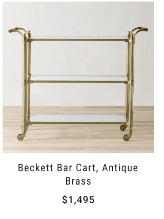 Beckett Bar Cart, Antique Brass - $1,495