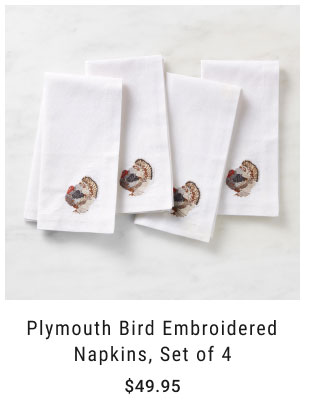 Plymouth Bird Embroidered Napkins, Set of 4 - $49.95