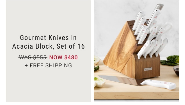 Gourmet Knives in Acacia Block, Set of 16 - NOW $480 + free shipping