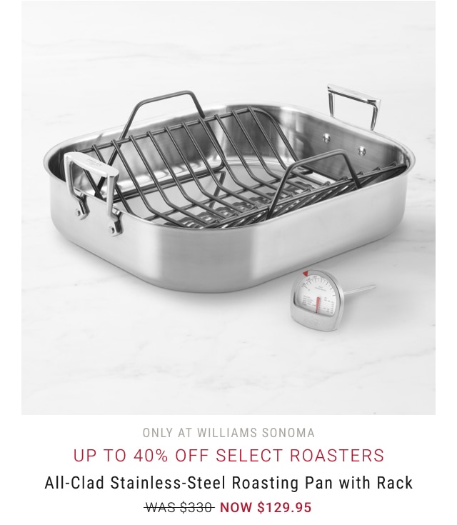 up to 40% off Select roasters - All-Clad Stainless-Steel Roasting Pan with Rack - NOW $199.95