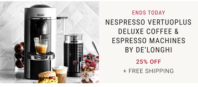 Ends today - Nespresso VertuoPlus Deluxe Coffee & Espresso Machines By De’Longhi 25% Off + Free Shipping