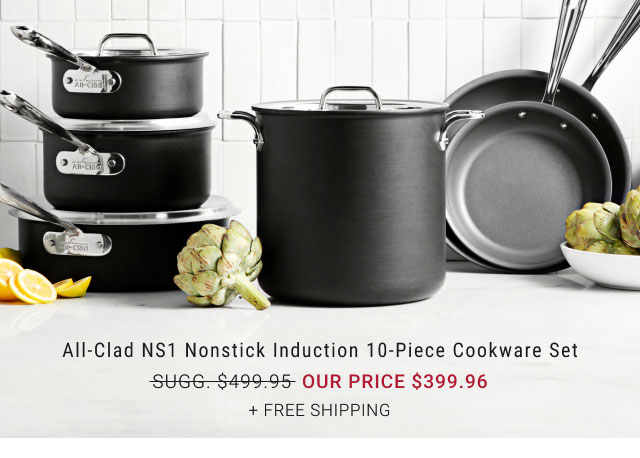 All-Clad NS1 Nonstick Induction 10-Piece Cookware Set our price $399.96 + free shipping