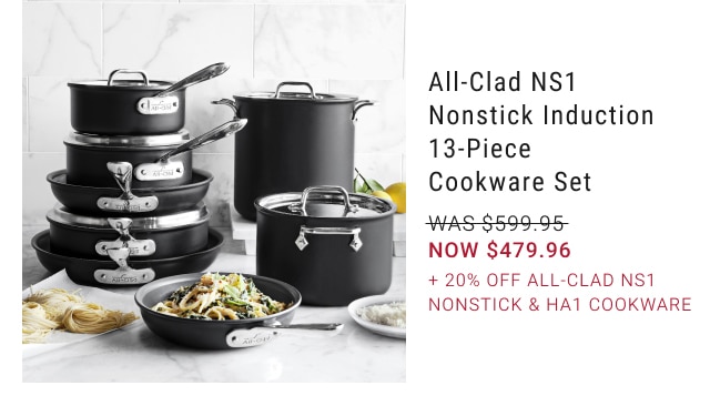 All-Clad NS1 Nonstick Induction 13-Piece Cookware Set - NOW $479.96 + 20% Off All-Clad NS1 Nonstick & HA1 Cookware