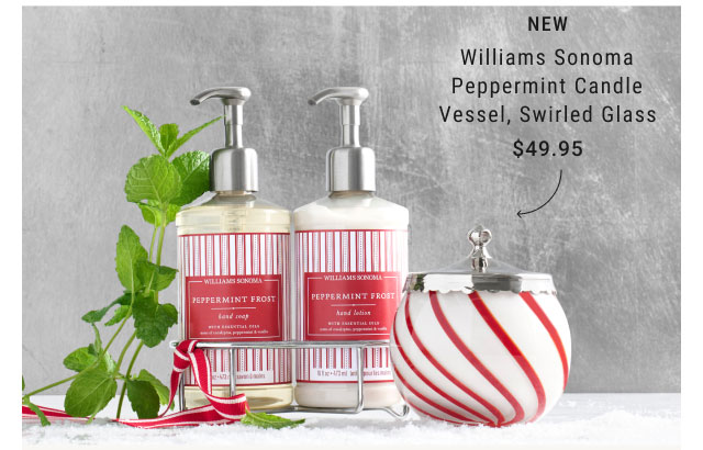 NEW - Williams Sonoma Peppermint Candle Vessel, Swirled Glass $49.95