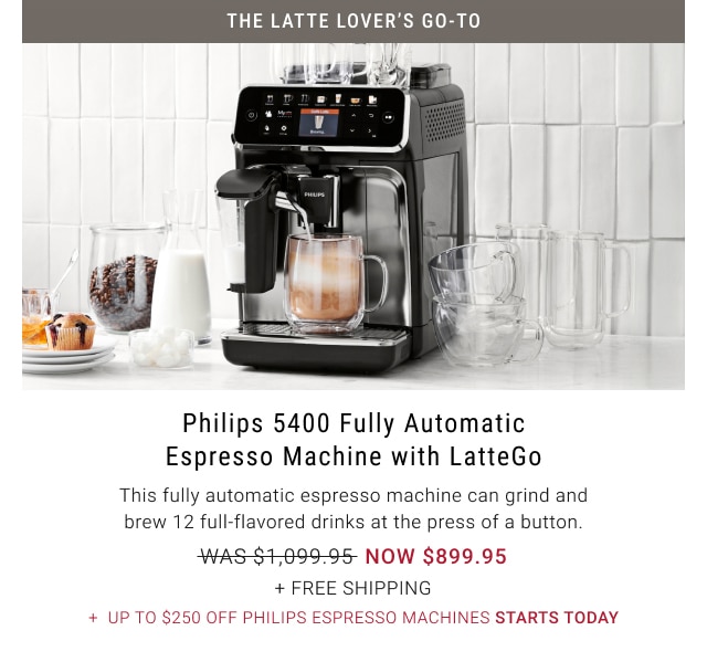 Philips 5400 Fully Automatic Espresso Machine with LatteGo - $899.95 + Free shipping + Up to $250 Off Philips Espresso Machines starts today