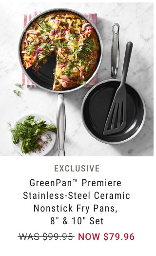 Exclusive GreenPan™ Premiere Stainless-Steel Ceramic Nonstick Fry Pans, 8" & 10" Set NOW $79.96