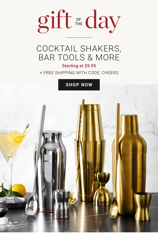 gift of the day - Cocktail Shakers, Bar Tools & More Starting at $9.95 + Free Shipping with code: Cheers - SHOP NOW