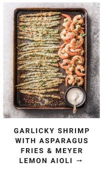 Garlicky shrimp with asparagus fries & meyer lemon aioli