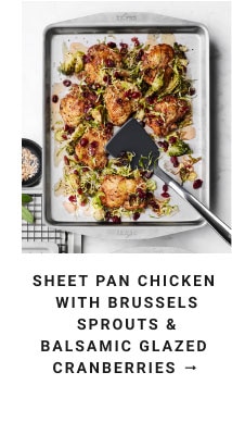 sheet pan chicken with brussels sprouts & balsamic glazed cranberries