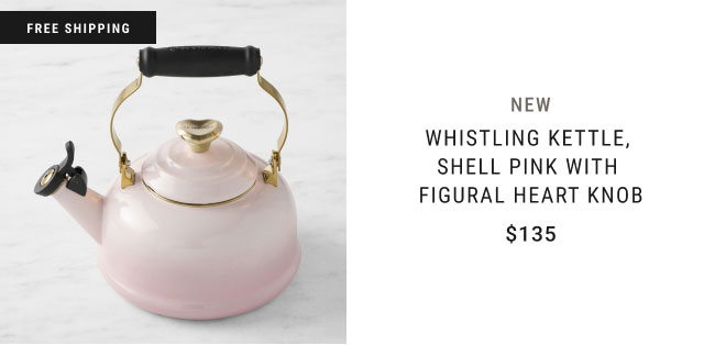 Whistling Kettle, Shell Pink with Figural Heart Knob - $135