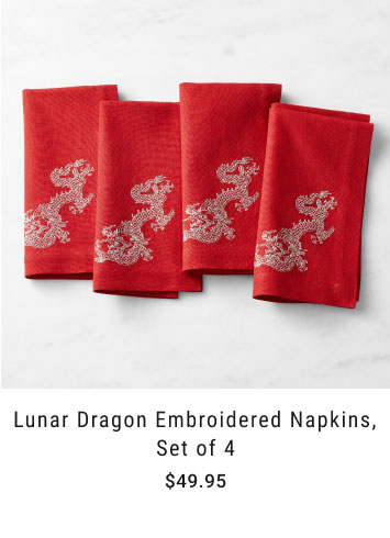 Lunar Dragon Embroidered Napkins, Set of 4 - $49.95