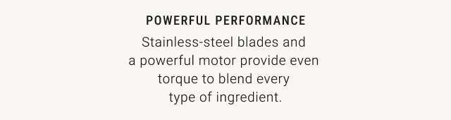 Powerful Performance - Stainless-steel blades and  a powerful motor provide even  torque to blend every type of ingredient.