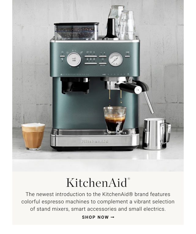 KitchenAid The newest introduction to the KitchenAid brand features colorful espresso machines to complement a vibrant selection of stand mixers, smart accessories and small electrics. Shop now