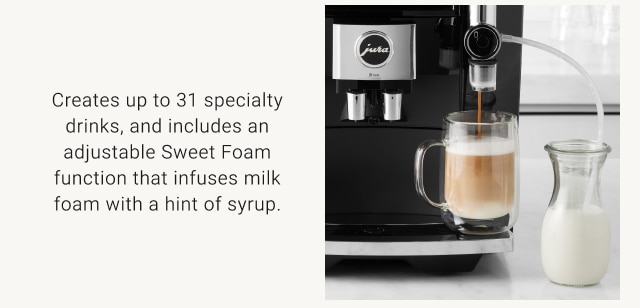 Creates up to 31 specialty drinks, and includes an adjustable Sweet Foam function that infuses milk foam with a hint of syrup.