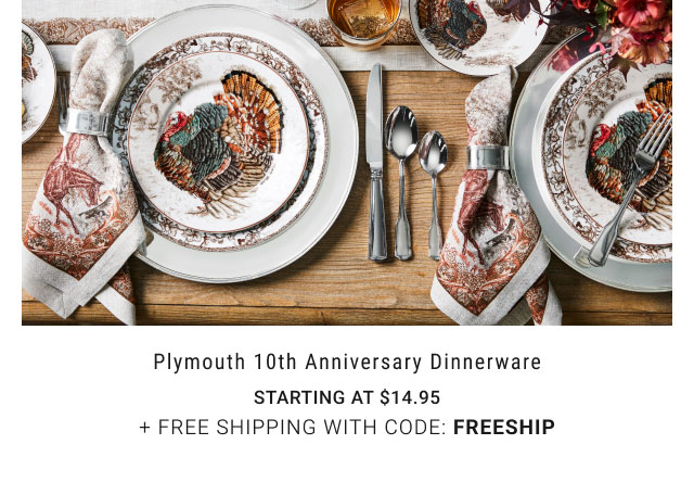 Plymouth Turkey Dinnerware Collection -  Starting at $14.95 + Free Shipping with Code: FREESHIP