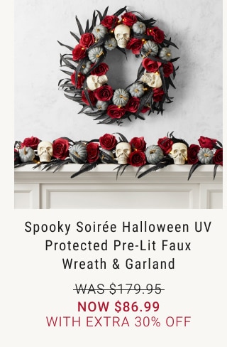 Spooky Soirée Halloween UV Protected Pre-Lit Faux Wreath & Garland - Now $86.99 With Extra 30% Off