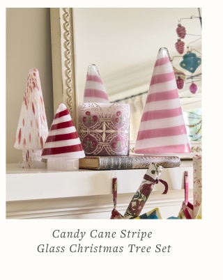 Candy Cane Stripe Glass Christmas Tree Set