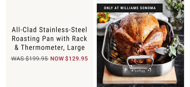 All-Clad Stainless-Steel Roasting Pan with Rack & Thermometer, Large - Now $129.95