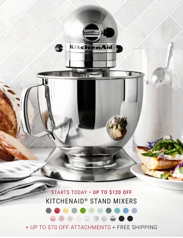 Starts Today • Up to $120 Off KitchenAid® Stand Mixers + Up to $70 Off Attachments + Free Shipping