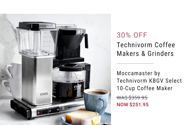 30% off technivorm coffee makers & grinders - moccamaster by technivorm KBGV select 10-cup coffee maker - was $359.95 - now $251.95