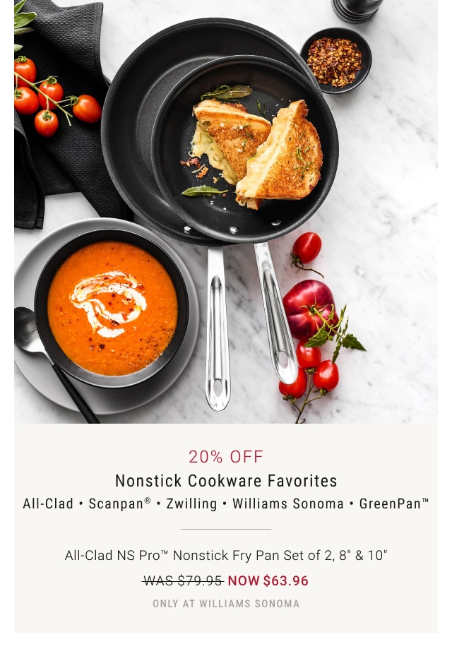 20% Off Nonstick Cookware Favorites - All-Clad NS Pro™ Nonstick Fry Pan Set of 2, 8" & 10" - Now $63.96