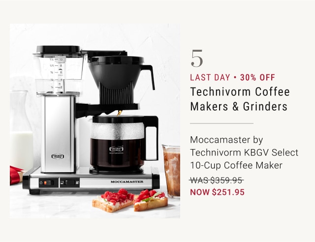 5. 30% Off Technivorm Coffee Makers & Grinders - Moccamaster by Technivorm KBGV Select 10-Cup Coffee Maker - Now $251.95