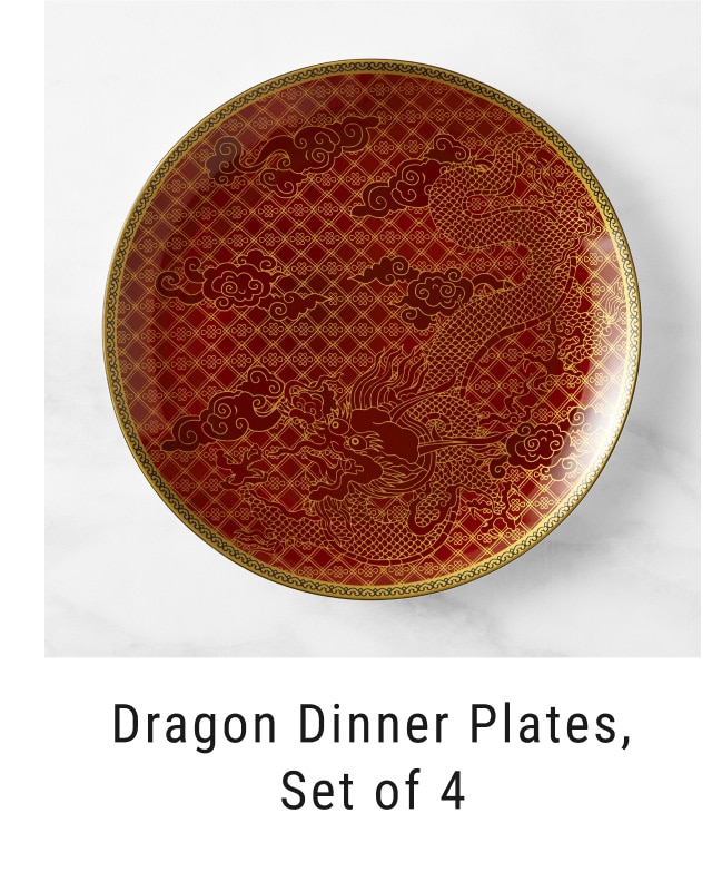 Williams Sonoma Red Dragon Lunar New Year Dinner Plates. Set Of 4