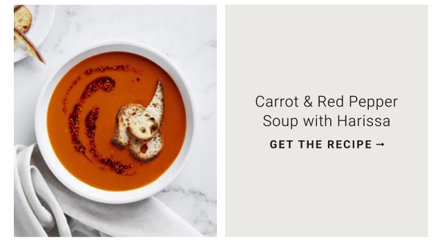 Carrot & Red Pepper Soup with Harissa - get the recipe