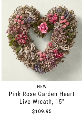 Pink Rose Garden Heart Live Wreath, 15" - $109.95