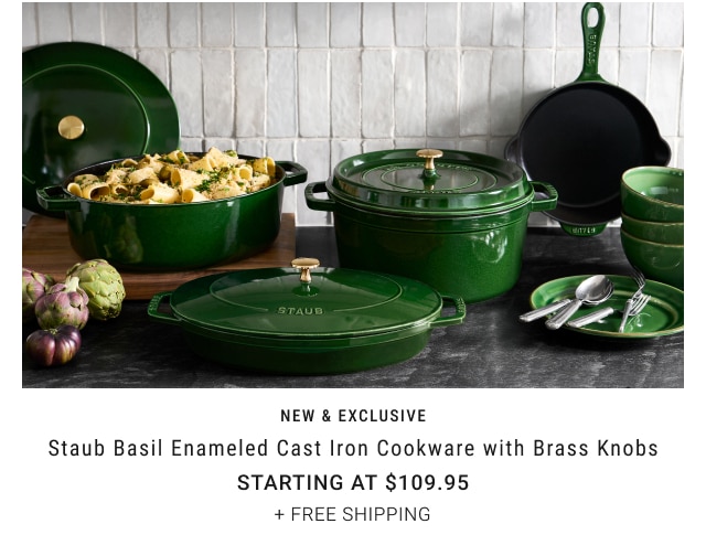 NEW & EXCLUSIVE - Staub Basil Enameled Cast Iron Cookware with Brass Knobs Starting at $109.95 + FREE SHIPPING