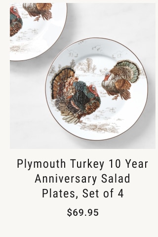 Plymouth Turkey 10 Year Anniversary Salad Plates, Set of 4 $69.95