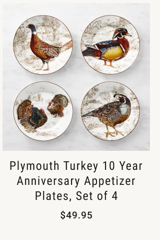 Plymouth Turkey 10 Year Anniversary Appetizer Plates, Set of 4 $49.95